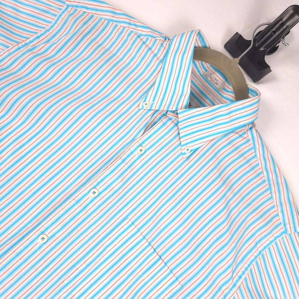 Peter Millar Summer Comfort Button Down Shirt Stripe Blue Pink Cotton Mens L